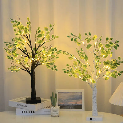 Christmas Green Leaves LED Tree – Warm White Festive Battery-Powered Light