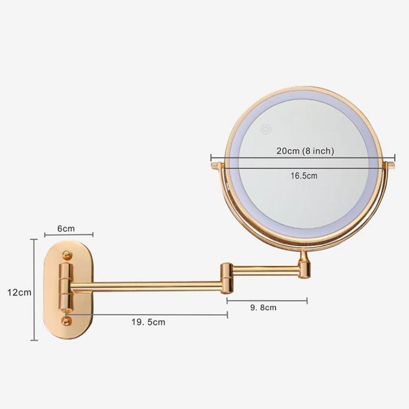 Gold Rechargeable LED Magnifying Mirror – Wall-Mounted Vanity Mirror with Adjustable Lighting & 360° Rotation