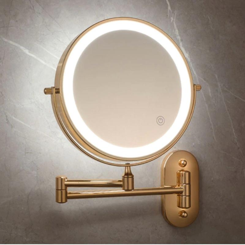Gold Rechargeable LED Magnifying Mirror – Wall-Mounted Vanity Mirror with Adjustable Lighting & 360° Rotation
