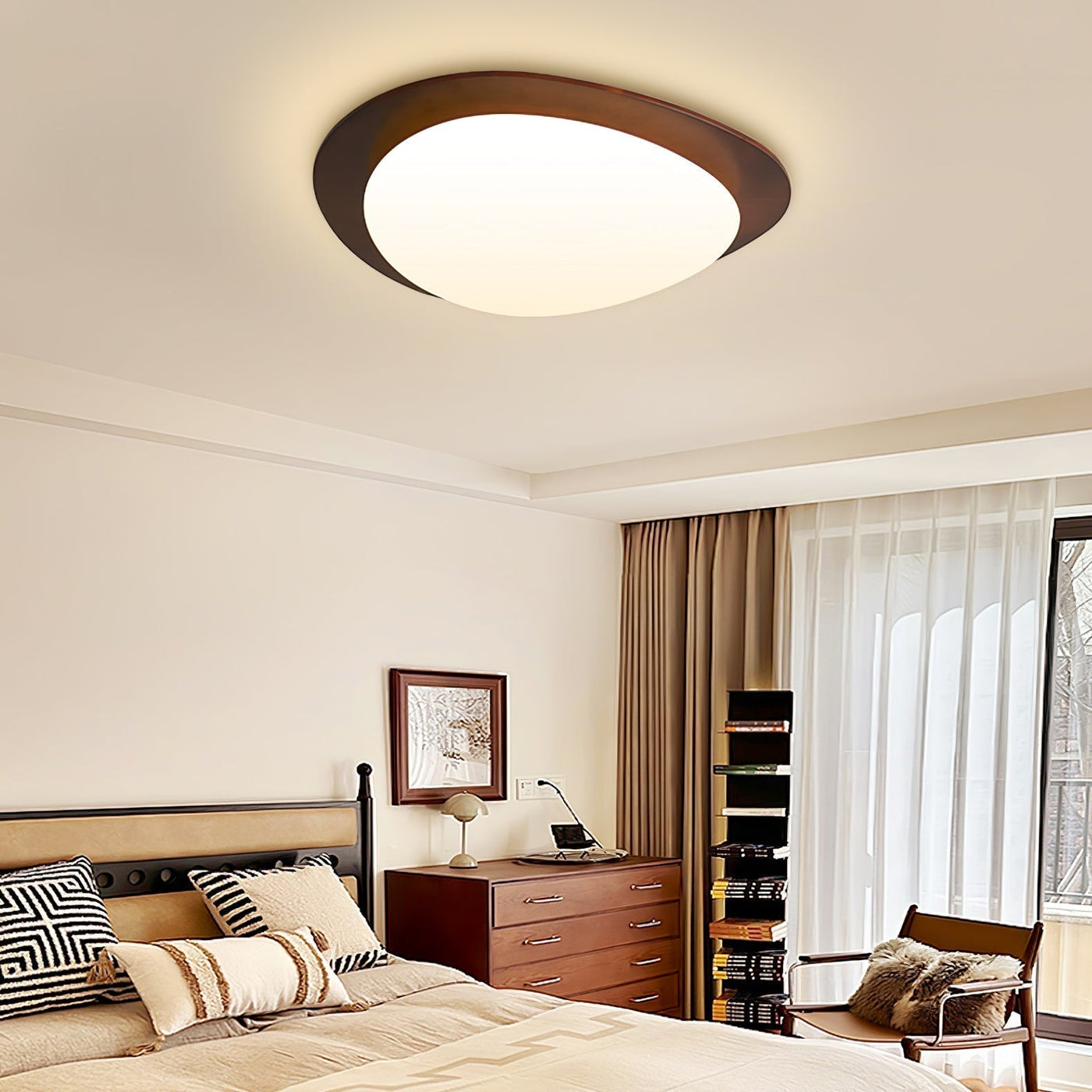 Scandinavian Pebble Wood Grain Ceiling Light – Natural Elegance with Soft LED Glow