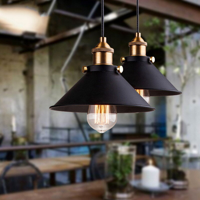 Vintage Brass Cone Pendant Light – Classic Industrial-Inspired Hanging Lamp