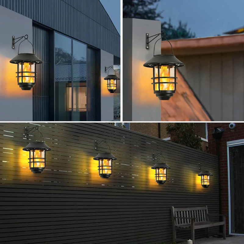 LumiFlare Solar Wall Lanterns - Flickering Flame Effect for Outdoor Ambiance