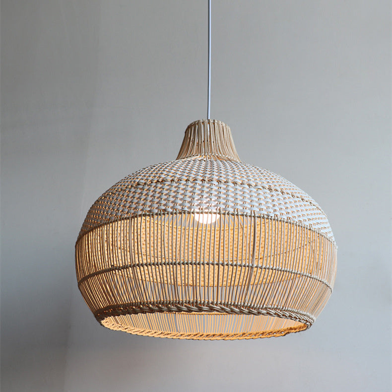 Handwoven Rattan Pendant Light – Natural Boho Hanging Lamp (E26/E27, Adjustable Length)