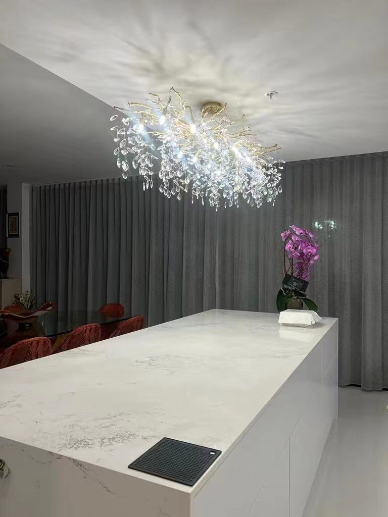 French Style Branch Crystal Chandelier – Luxury LED Pendant Light (G9, Adjustable Height)