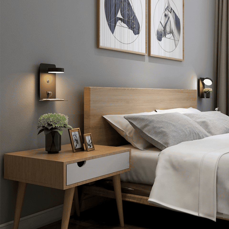 LumaWall | Dimmable LED Wall Lamp with USB Charging Port for Bedroom
