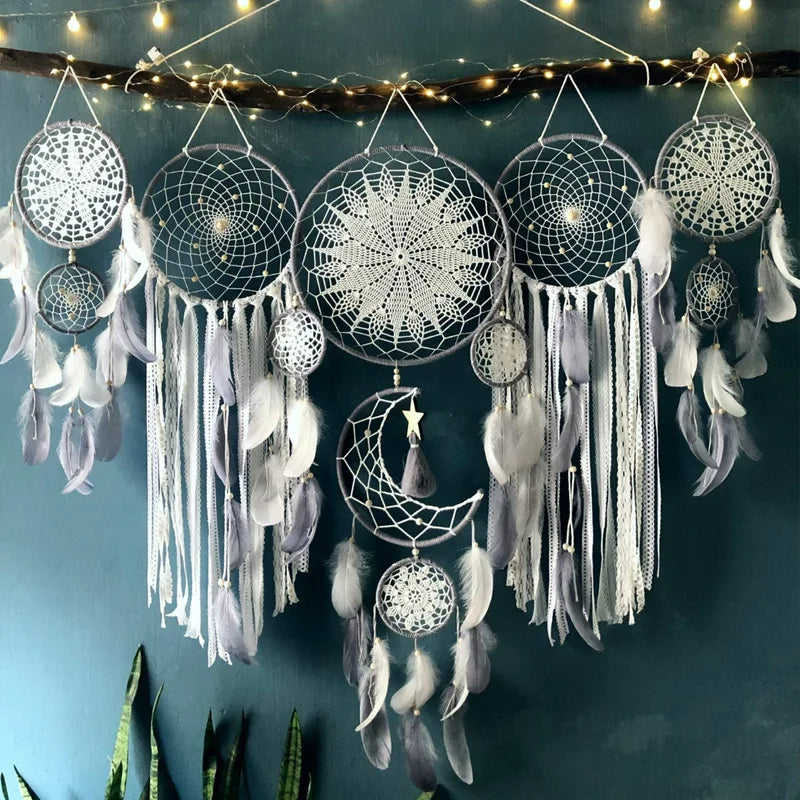 Boho Dreamcatcher Set – Handmade Macramé Wall Decor with Celestial Design