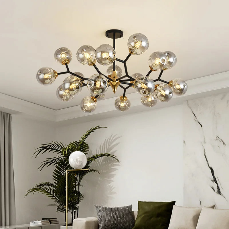 Nordic Glass Ball LED Chandelier – Modern Flush Mount Ceiling Light