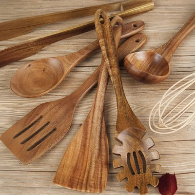 Premium Wooden Utensil Set – Durable, Eco-Friendly & Safe for Non-Stick Cookware
