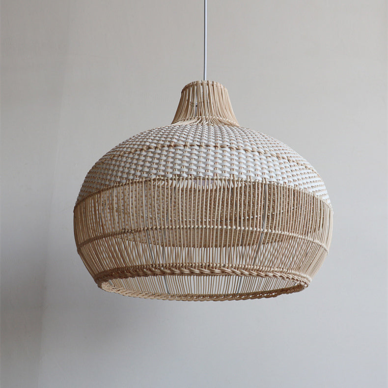 Handwoven Rattan Pendant Light – Natural Boho Hanging Lamp (E26/E27, Adjustable Length)