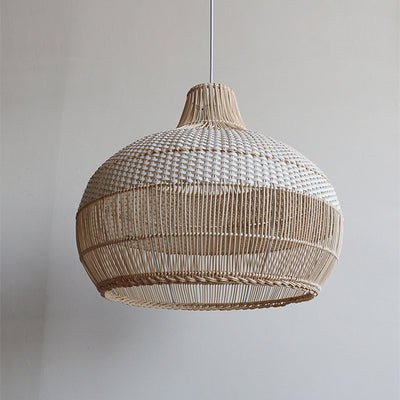 Handwoven Rattan Pendant Light – Natural Boho Hanging Lamp (E26/E27, Adjustable Length)