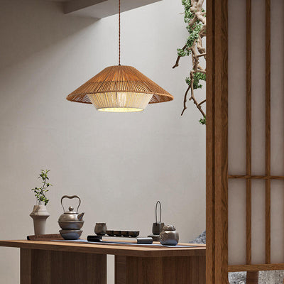 Japanese Wicker Pendant Light – Handwoven Zen-Inspired Ceiling Lamp