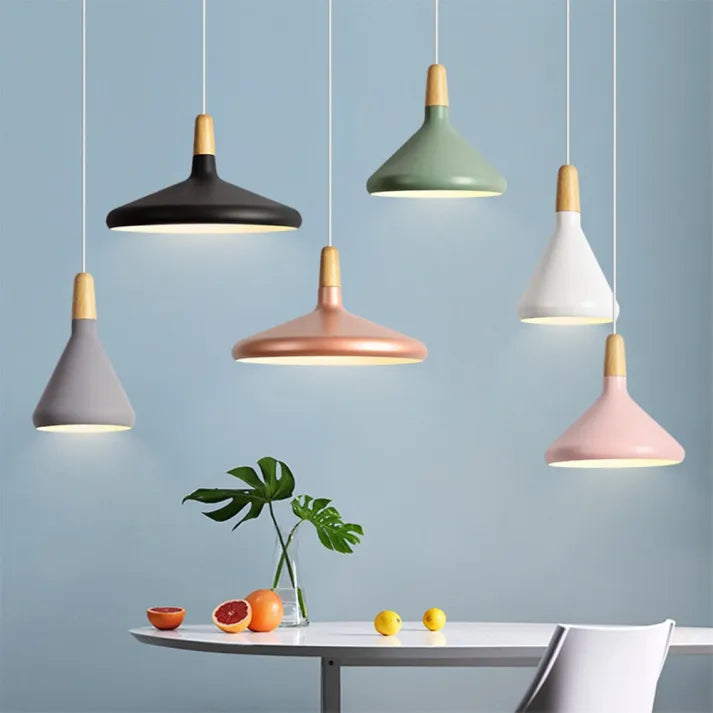 French Macaron Cone Pendant Light – Playful & Elegant Metal Hanging Lamp (E26/E27)