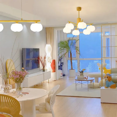 Modern Wooden Cotton Ball Chandelier – Elegant LED Ceiling Light for Living Rooms