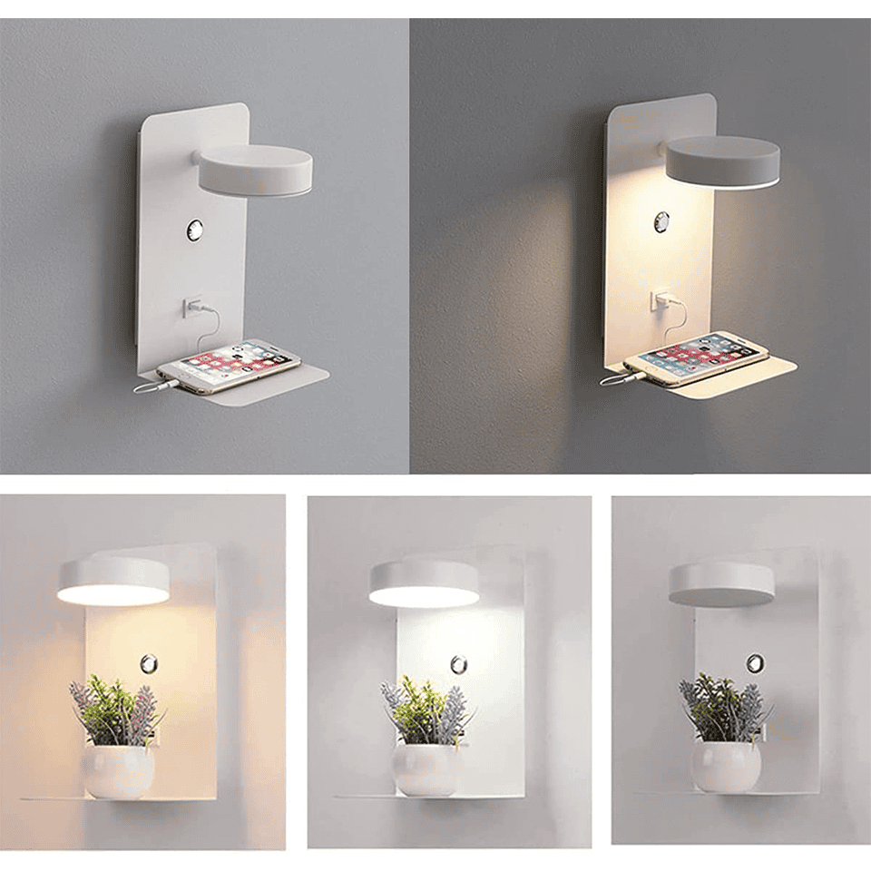 LumaWall | Dimmable LED Wall Lamp with USB Charging Port for Bedroom