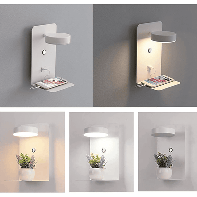 LumaWall | Dimmable LED Wall Lamp with USB Charging Port for Bedroom