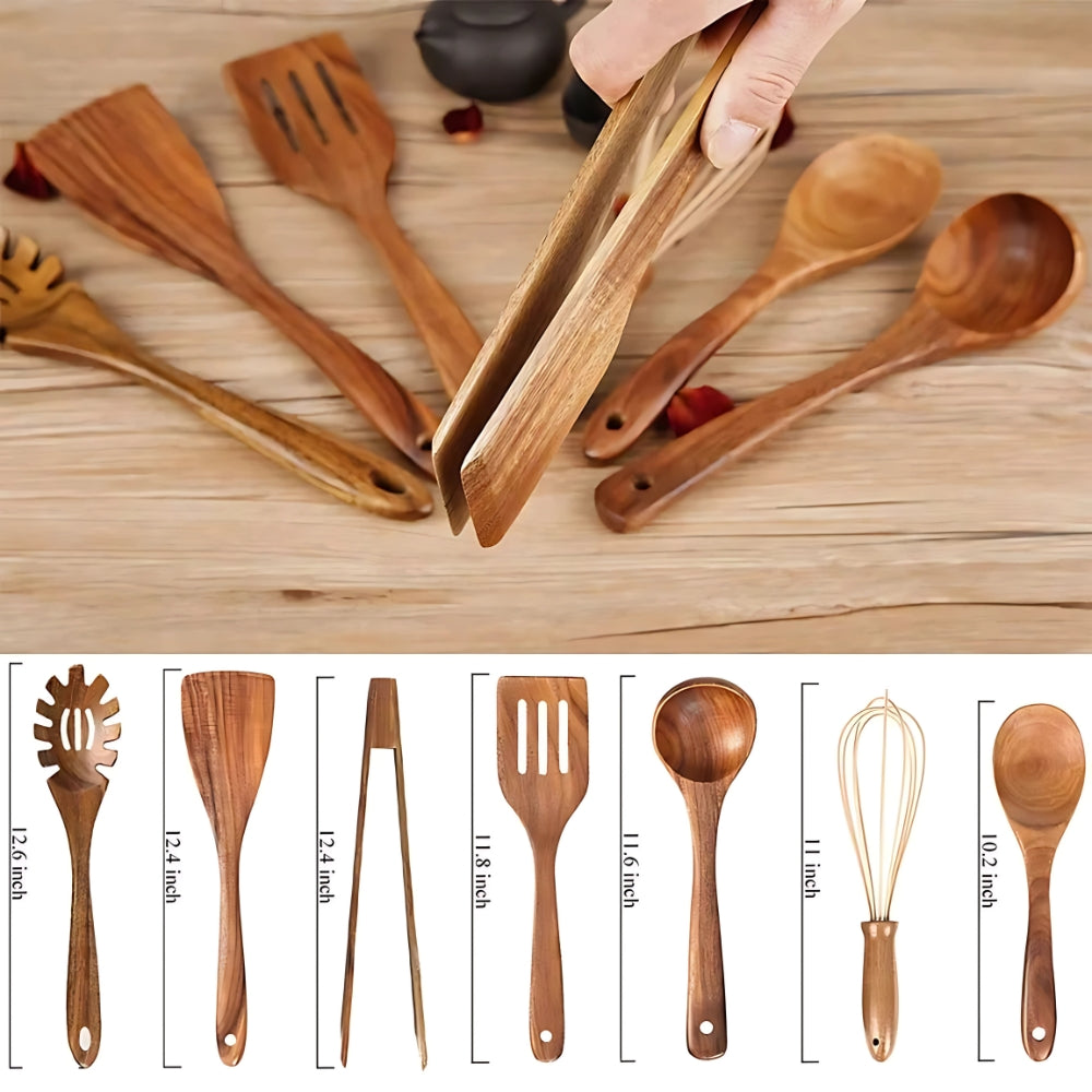 Premium Wooden Utensil Set – Durable, Eco-Friendly & Safe for Non-Stick Cookware