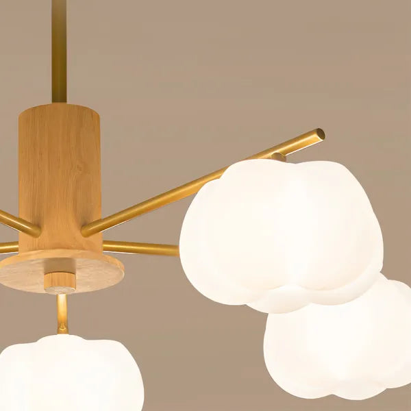 Modern Wooden Cotton Ball Chandelier – Elegant LED Ceiling Light for Living Rooms