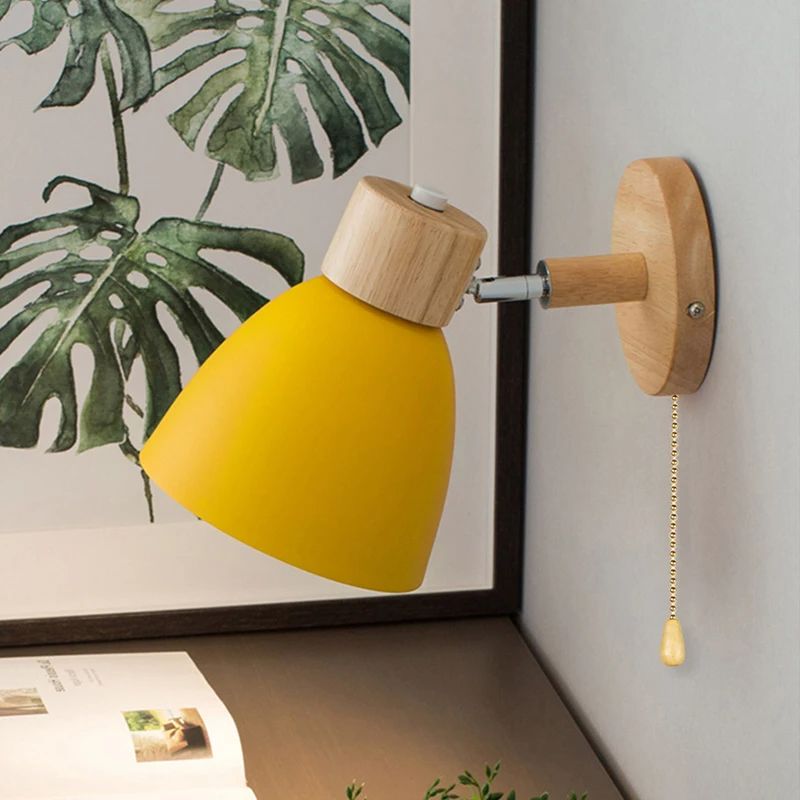Yadiel Nordic Wooden Wall Lamp – Modern Hanging Light with Pull Switch