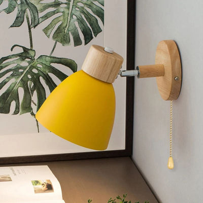Yadiel Nordic Wooden Wall Lamp – Modern Hanging Light with Pull Switch