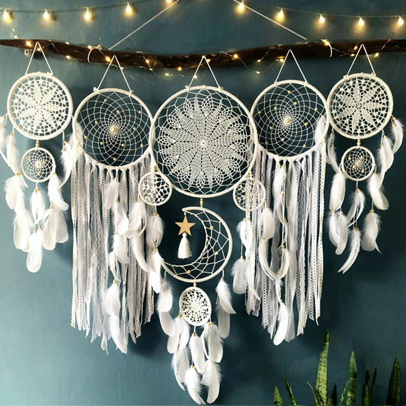 Boho Dreamcatcher Set – Handmade Macramé Wall Decor with Celestial Design