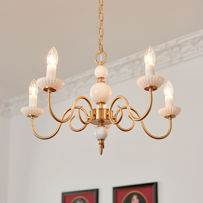 Cream Glass Chandelier – Retro-Inspired Brass Lighting for a Timeless Elegance