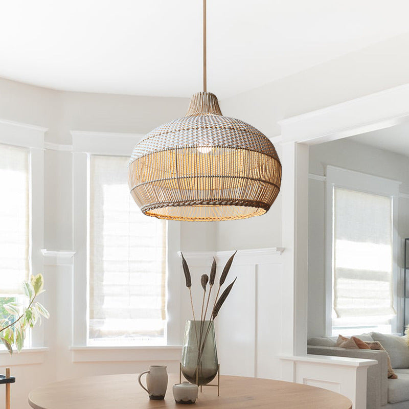 Handwoven Rattan Pendant Light – Natural Boho Hanging Lamp (E26/E27, Adjustable Length)