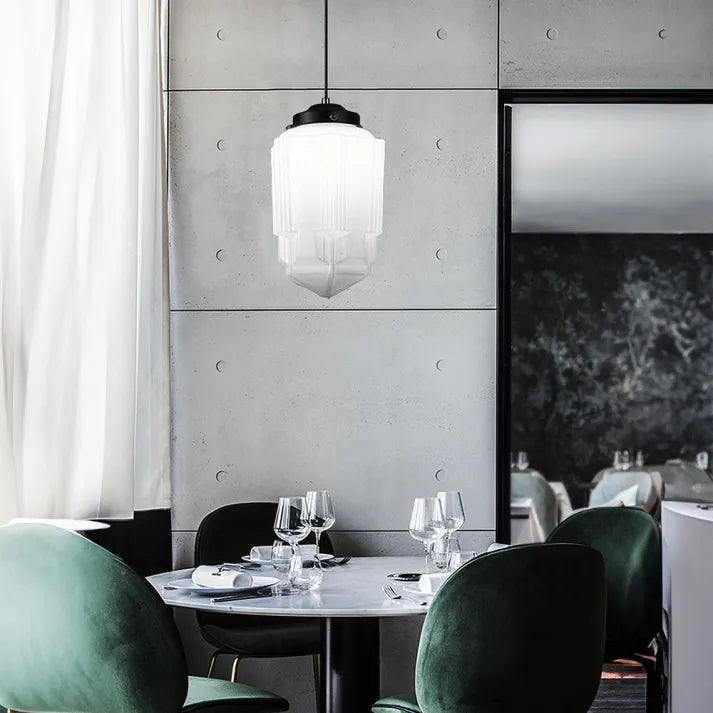 Vintage Geometric Milk Glass Pendant Light – Timeless Elegance with a Modern Touch