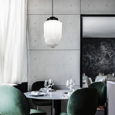 Vintage Geometric Milk Glass Pendant Light – Timeless Elegance with a Modern Touch