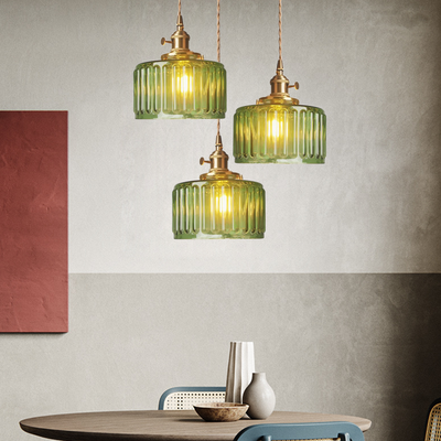 Vintage Crystal Pendant Light – Elegant Glass Cylinder Hanging Lamp
