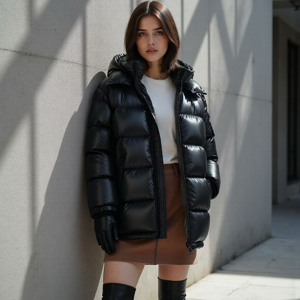 Bernadette Winter Puffer Jacket – Elegant Black Shine with Superior Warmth