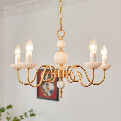 Cream Glass Chandelier – Retro-Inspired Brass Lighting for a Timeless Elegance
