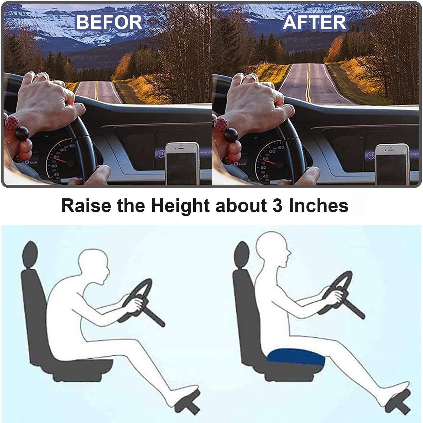 Adult Car Seat Booster Cushion – Enhanced Comfort & Visibility for Safer Driving