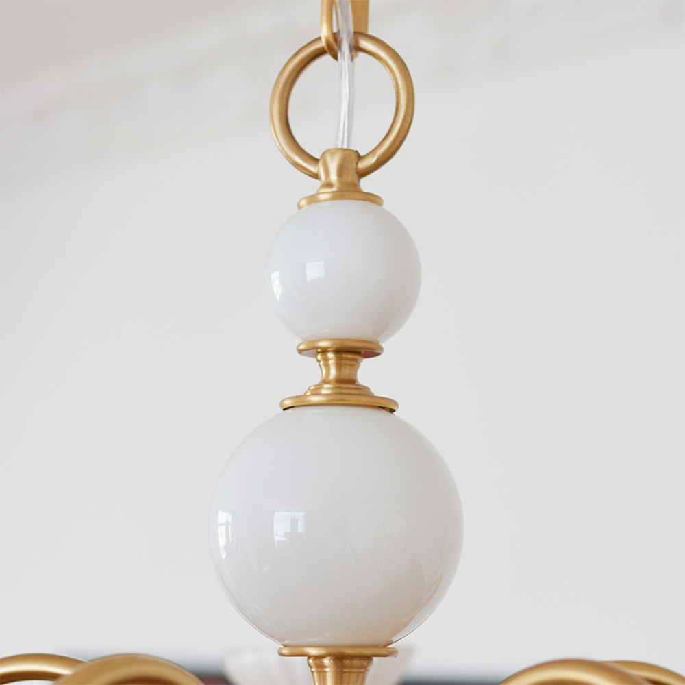 Cream Glass Chandelier – Retro-Inspired Brass Lighting for a Timeless Elegance