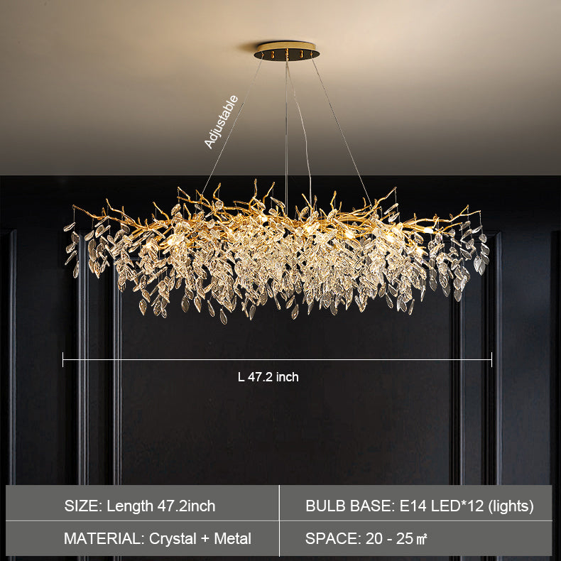 French Style Branch Crystal Chandelier – Luxury LED Pendant Light (G9, Adjustable Height)