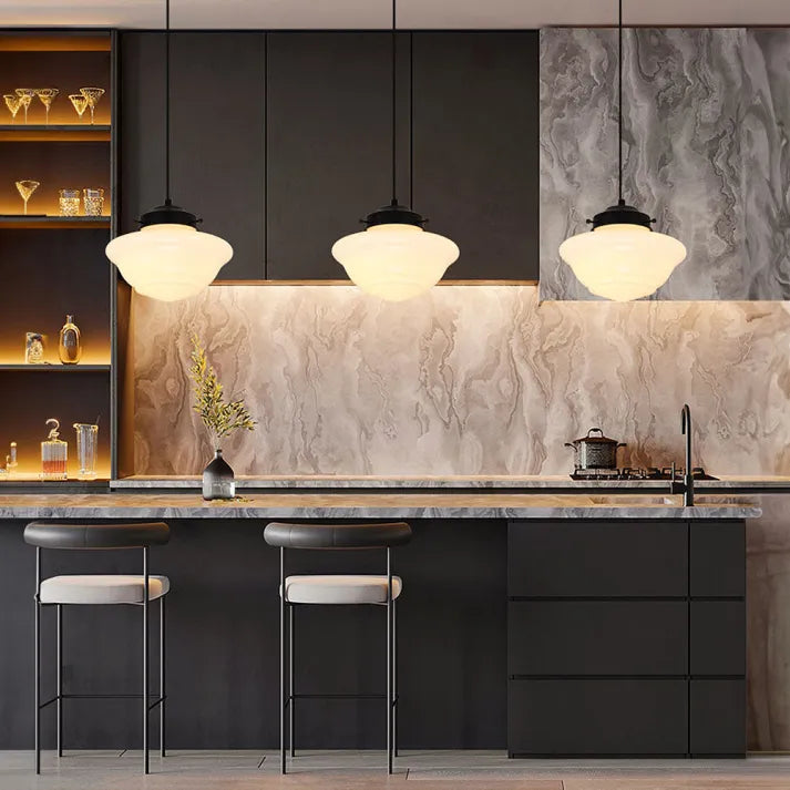 Vintage Geometric Milk Glass Pendant Light – Timeless Elegance with a Modern Touch