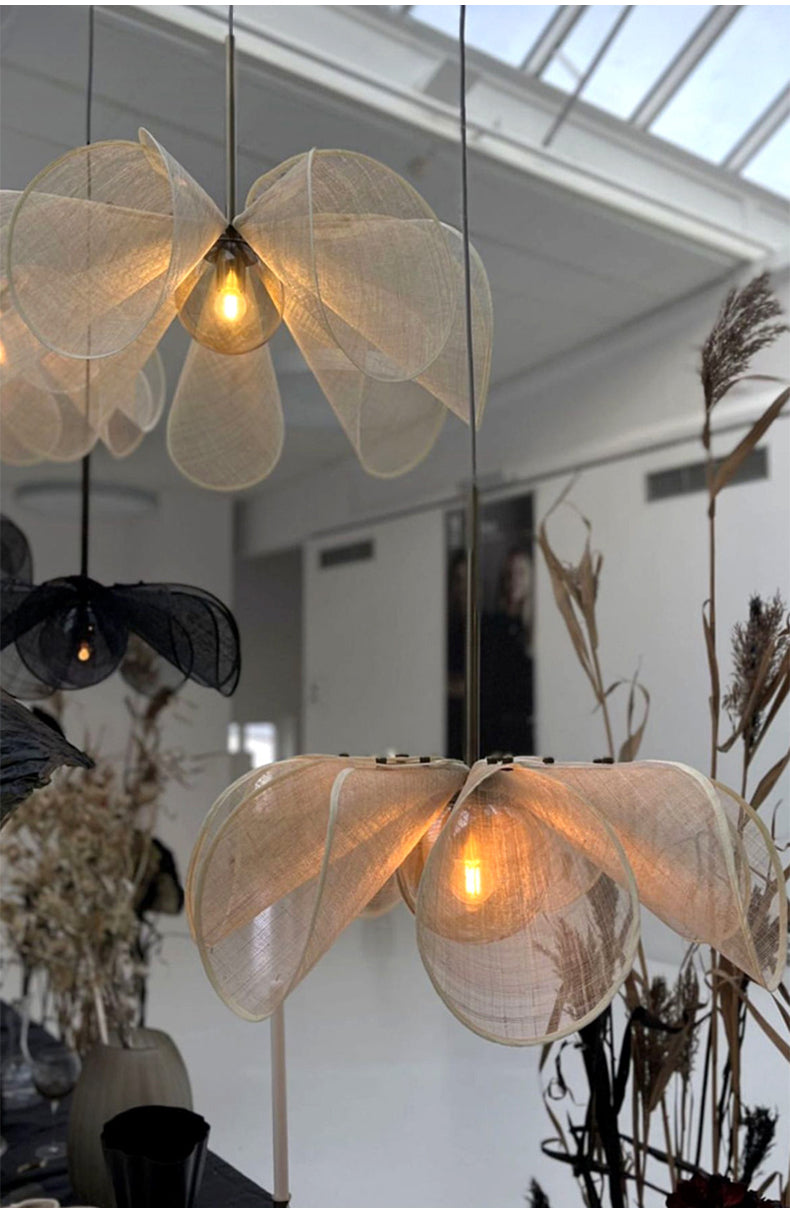 Japandi Flower Lamp – Elegant Fabric Pendant Light with Nordic & Wabi-Sabi Charm