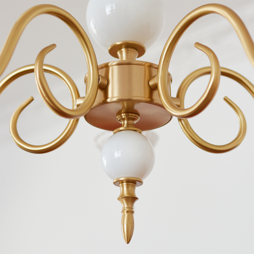Cream Glass Chandelier – Retro-Inspired Brass Lighting for a Timeless Elegance