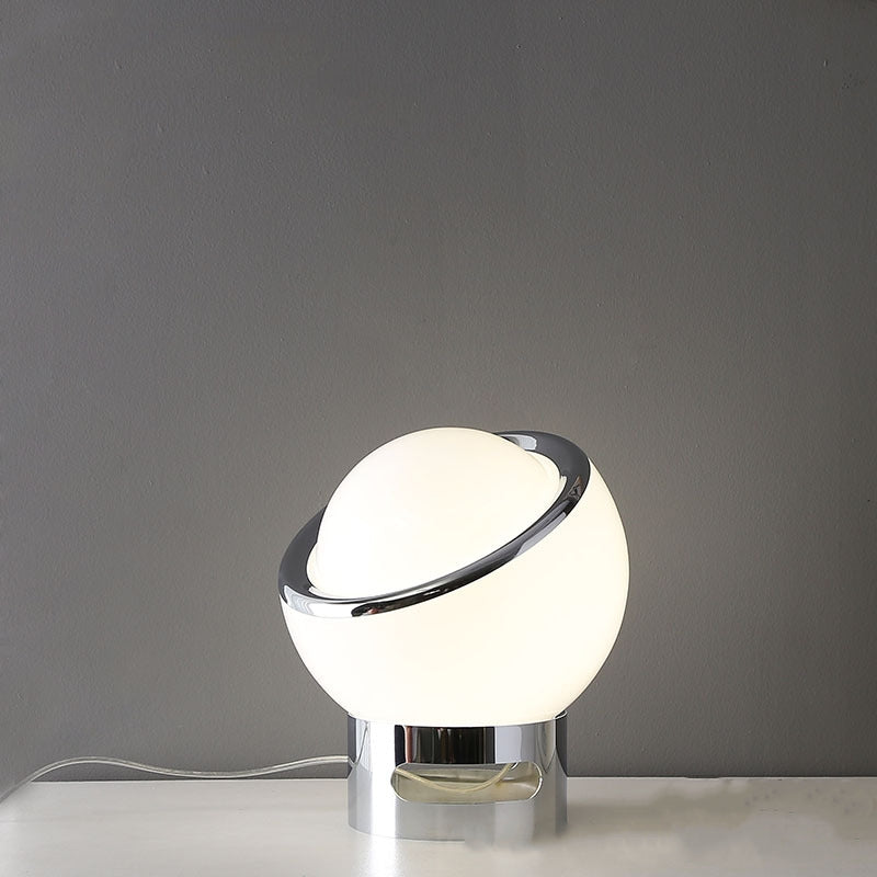 French Opal Bauhaus Table Lamp – Minimalist Glass & Stainless Steel LED Light