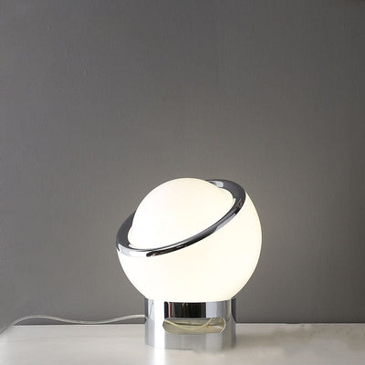 French Opal Bauhaus Table Lamp – Minimalist Glass & Stainless Steel LED Light