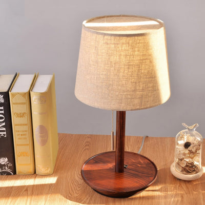 Gentle Glow Nordic Walnut Lamp – Elegant Wooden Table Light with Fabric Shade (E27, LED)
