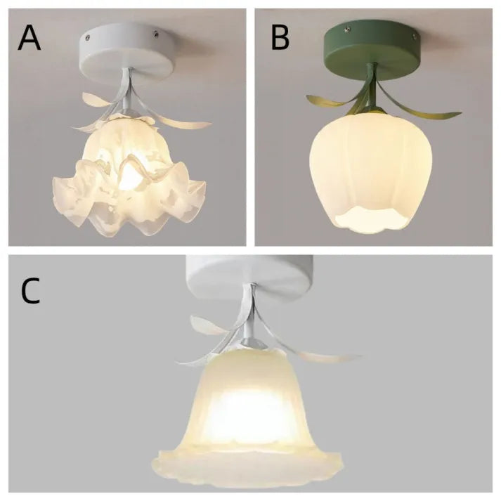 French Tiffany Mini Flower Ceiling Light – Vintage Stained Glass Flush Mount (E27)