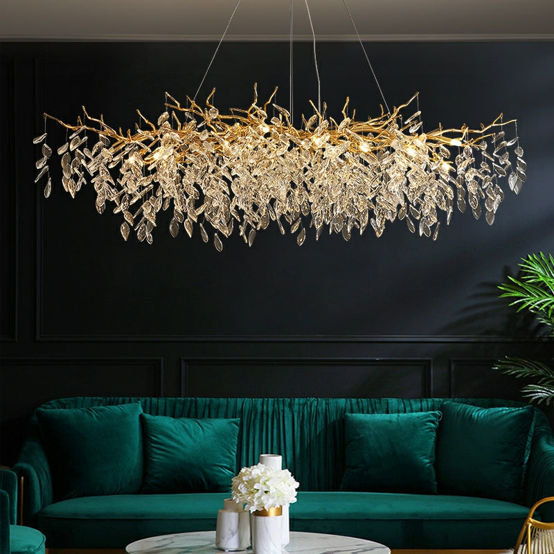 French Style Branch Crystal Chandelier – Luxury LED Pendant Light (G9, Adjustable Height)