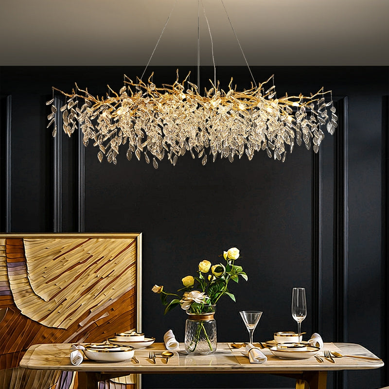 French Style Branch Crystal Chandelier – Luxury LED Pendant Light (G9, Adjustable Height)