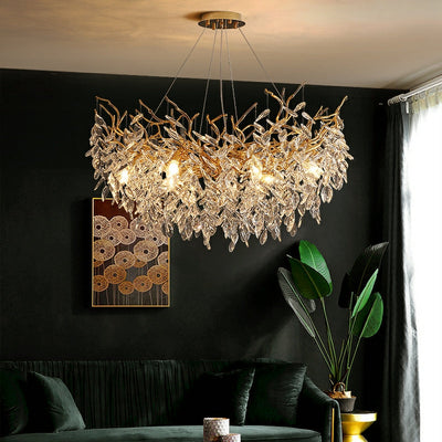 French Style Branch Crystal Chandelier – Luxury LED Pendant Light (G9, Adjustable Height)