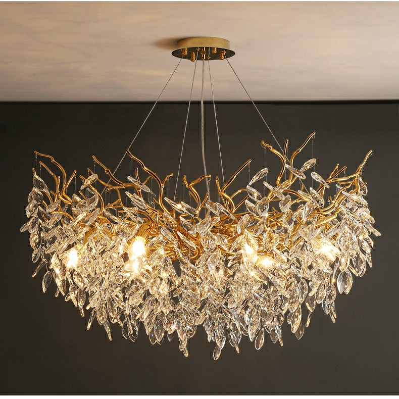 French Style Branch Crystal Chandelier – Luxury LED Pendant Light (G9, Adjustable Height)
