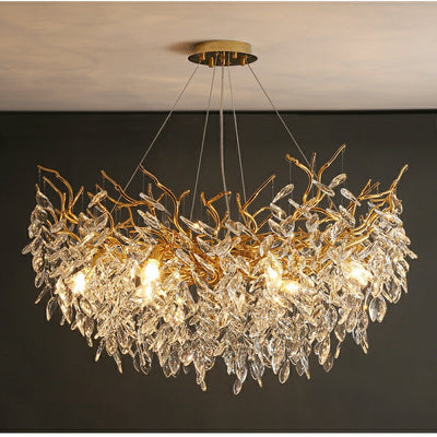 French Style Branch Crystal Chandelier – Luxury LED Pendant Light (G9, Adjustable Height)