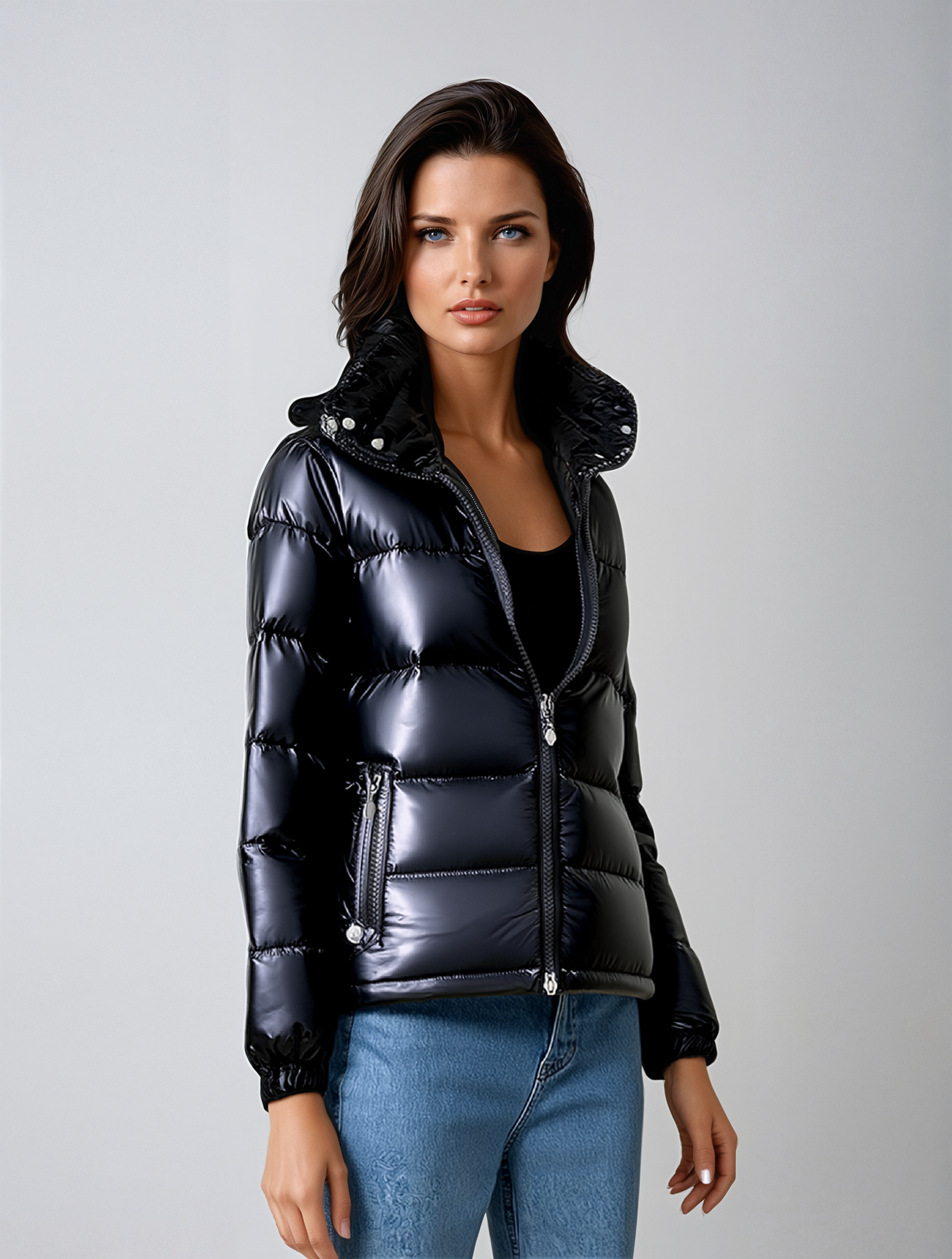 Bernadette Winter Puffer Jacket – Elegant Black Shine with Superior Warmth