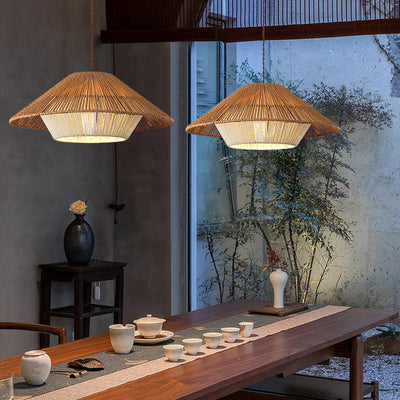 Japanese Wicker Pendant Light – Handwoven Zen-Inspired Ceiling Lamp