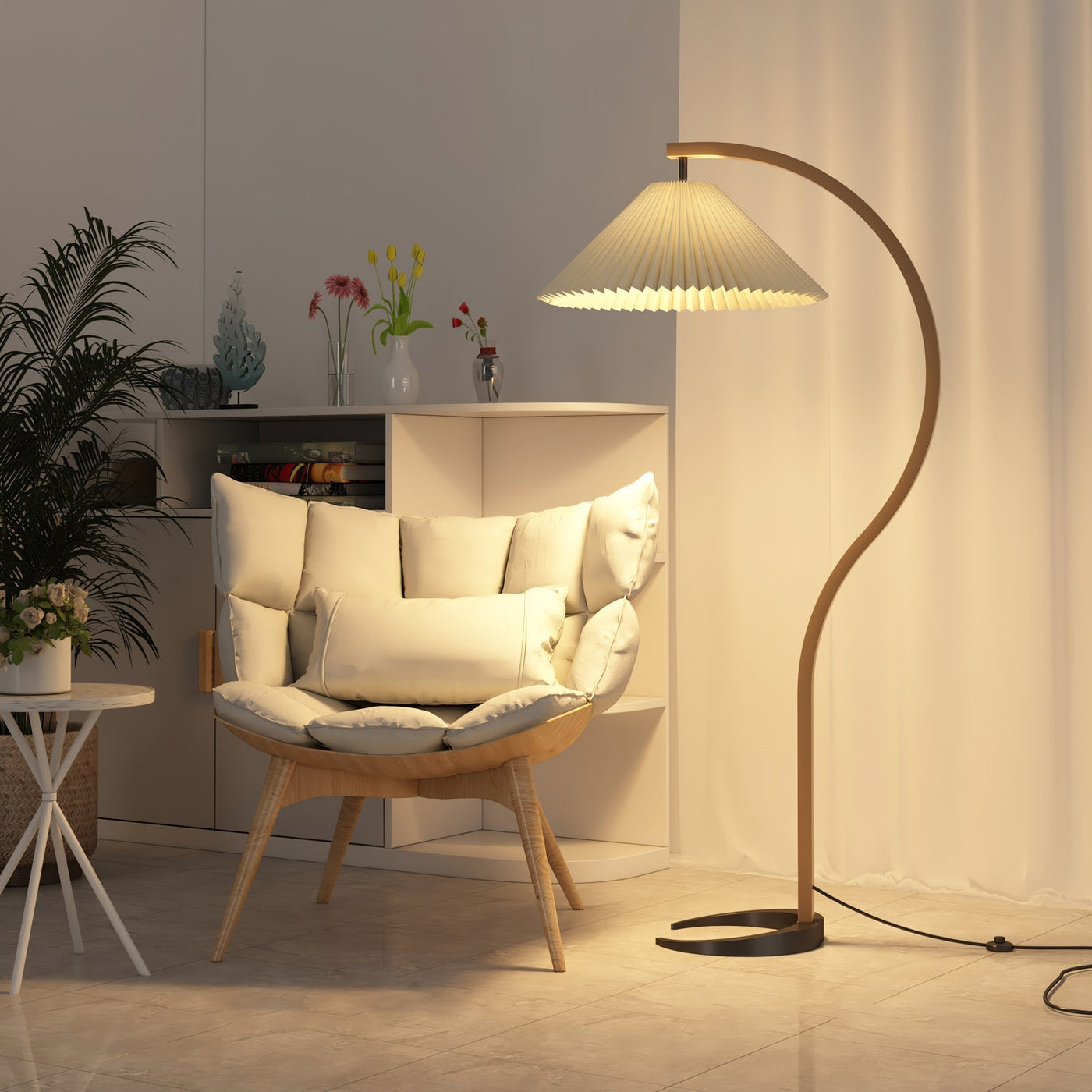 Caprani Floor Lamp – Scandinavian Design with Wood & Linen Shade