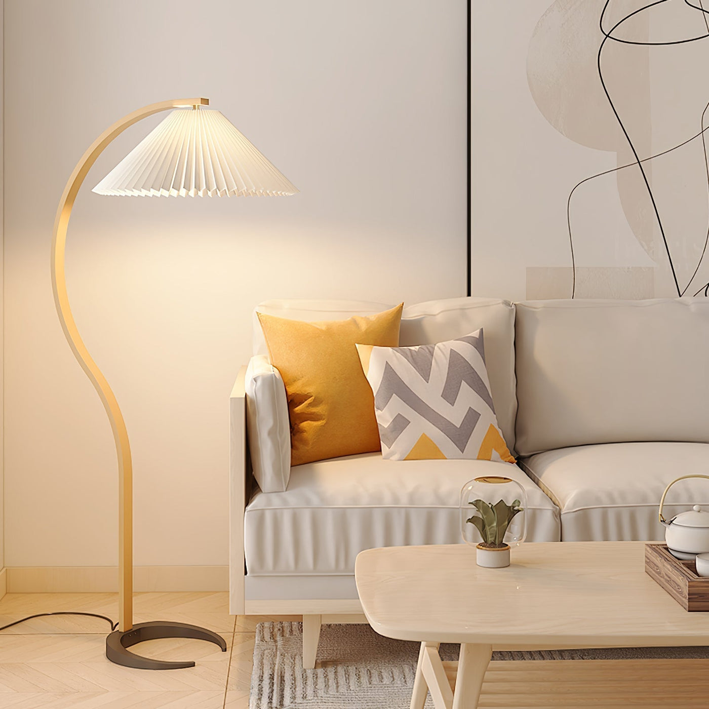 Caprani Floor Lamp – Scandinavian Design with Wood & Linen Shade